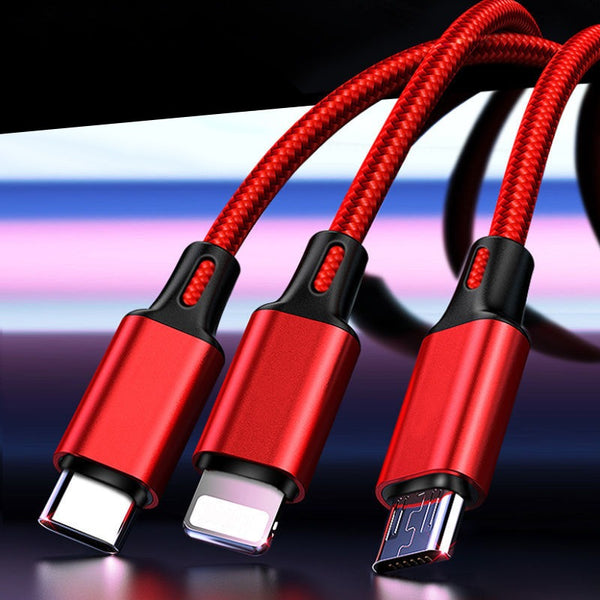 3-in-1 mobile phone fast charging 1-to-3 fast 3-head 3-wire charging data cable