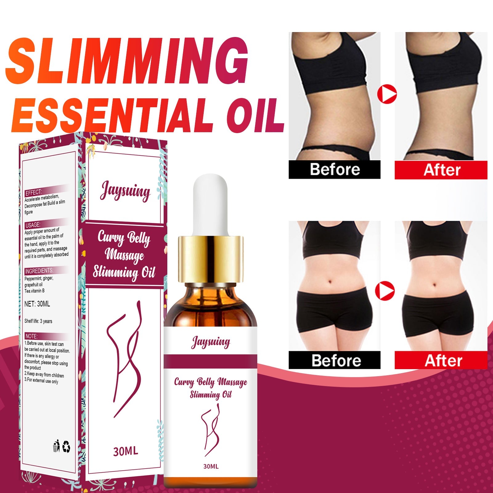Body Shaping Essential Oil, Slimming Fat Belly Thighs Body Slimming Beauty Massage Essential Oil