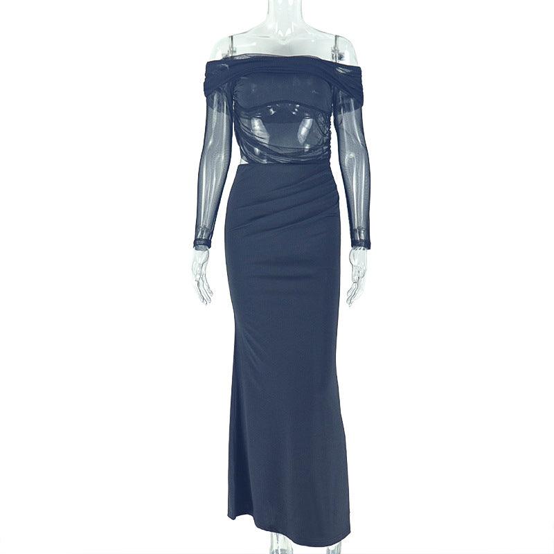 Women's Irregular Hem Pencil Dress Fitted One-Shoulder Long Sleeve Raglan Trendy Dress