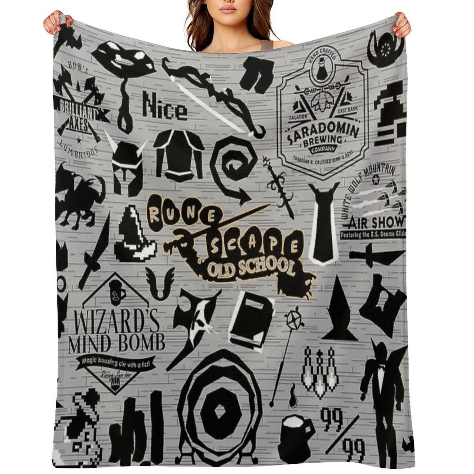 Old School Iconic Silhouette Images Desk Mat OSRS Throw Blanket