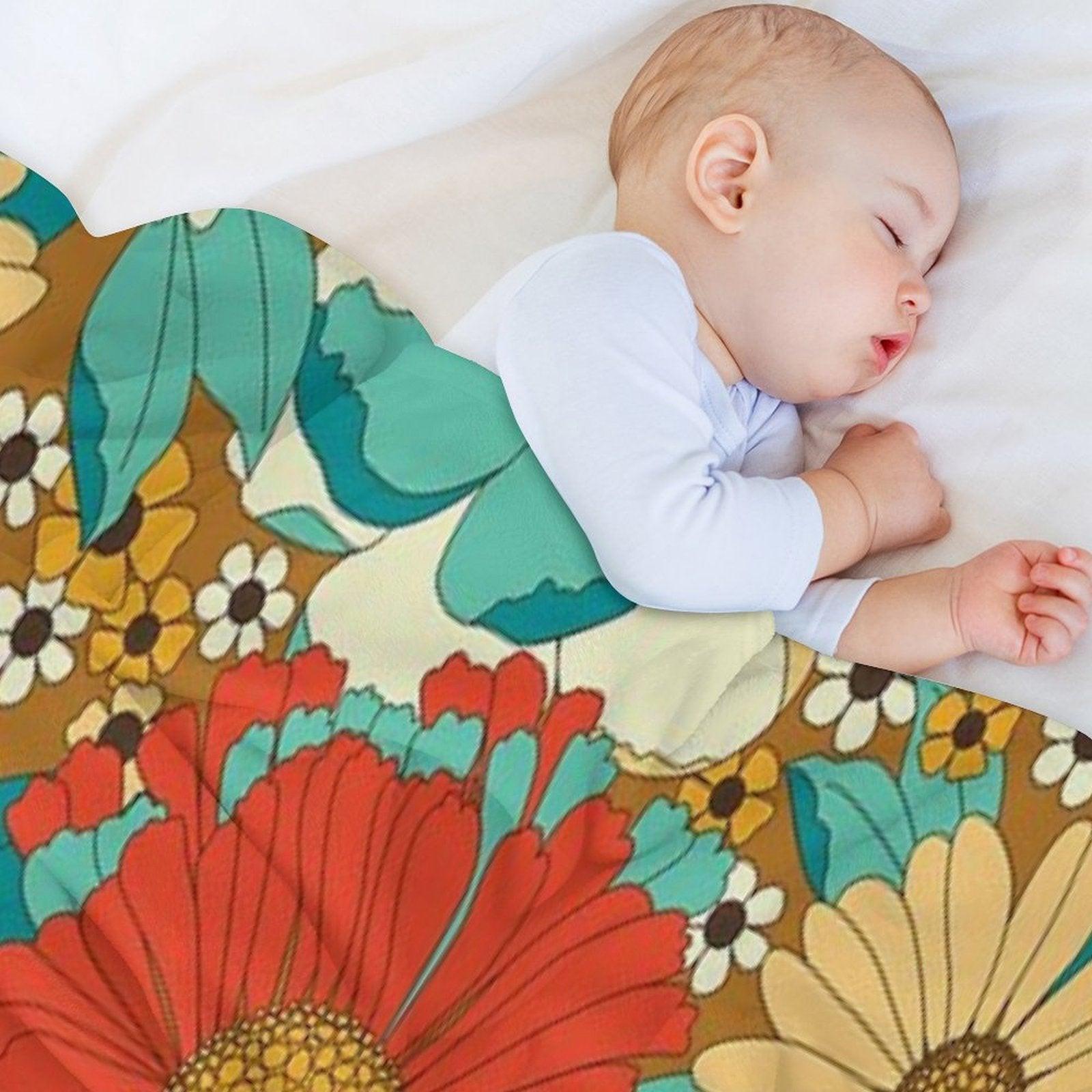 Red, Orange, Turquoise & Brown Retro Floral Pattern Throw Blanket