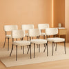 White Boucle Upholstered Dining Chairs Curved Back