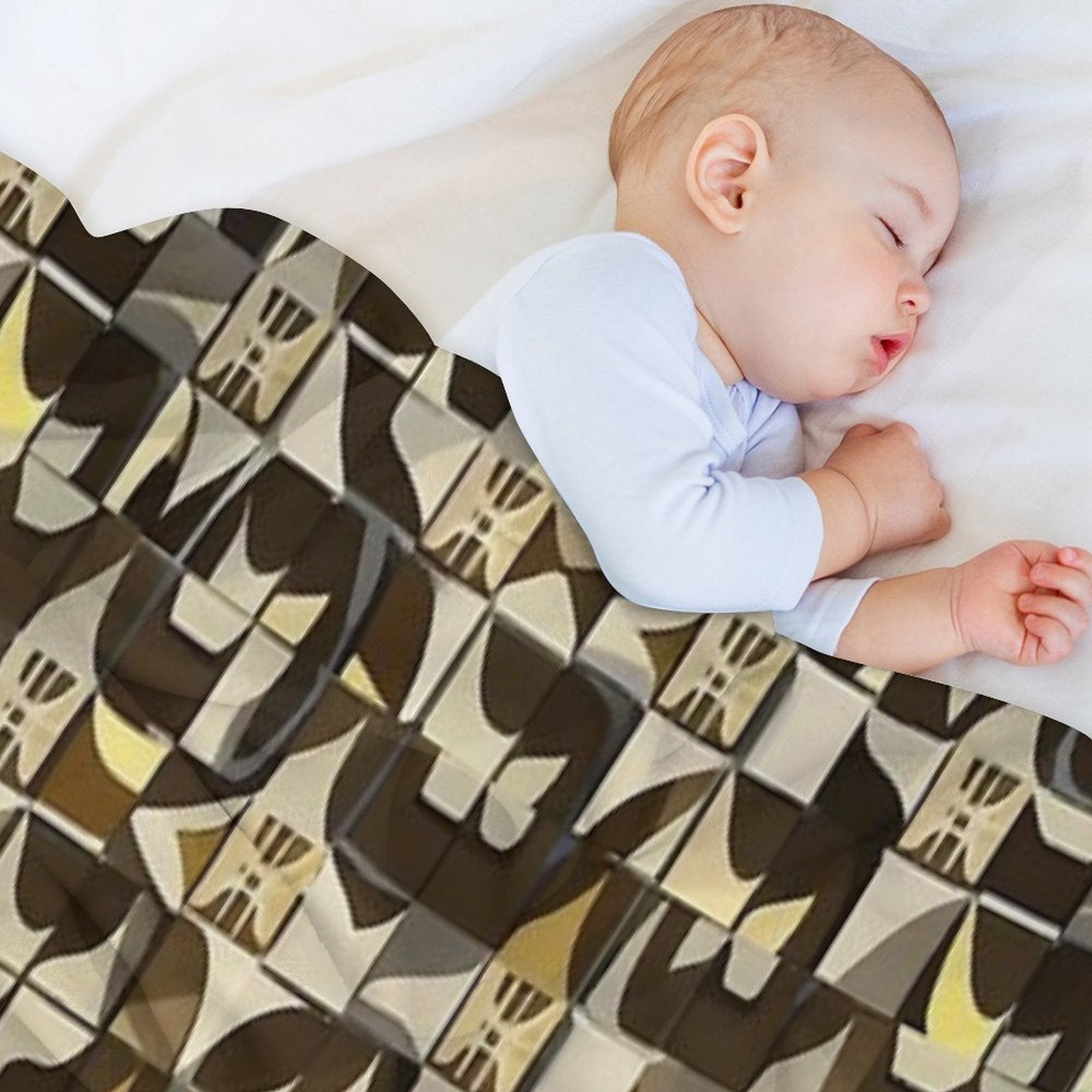 Retro Tile Pattern Brown Shades with Little White, Silver And Beige All-season Throw Blanket