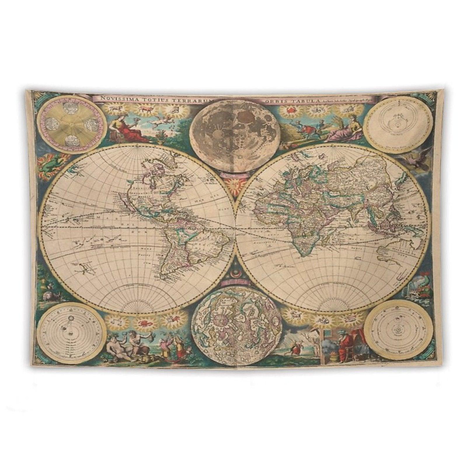 Vintage Map of The World (1672) 2 Tapestry