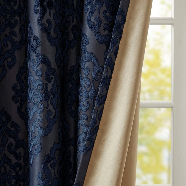 Mirage Knitted Jacquard Damask Total Blackout Grommet Top Curtain Panel by SunSmart - Gifts for You 'n Me