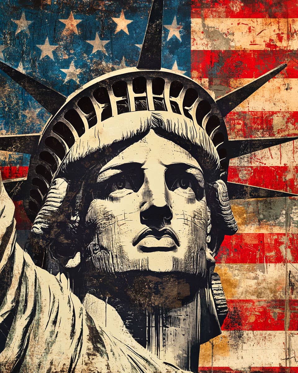 Statue of Liberty Art Print - Patriotic Wall Art with Acid Free Mat & Cardboard Backing