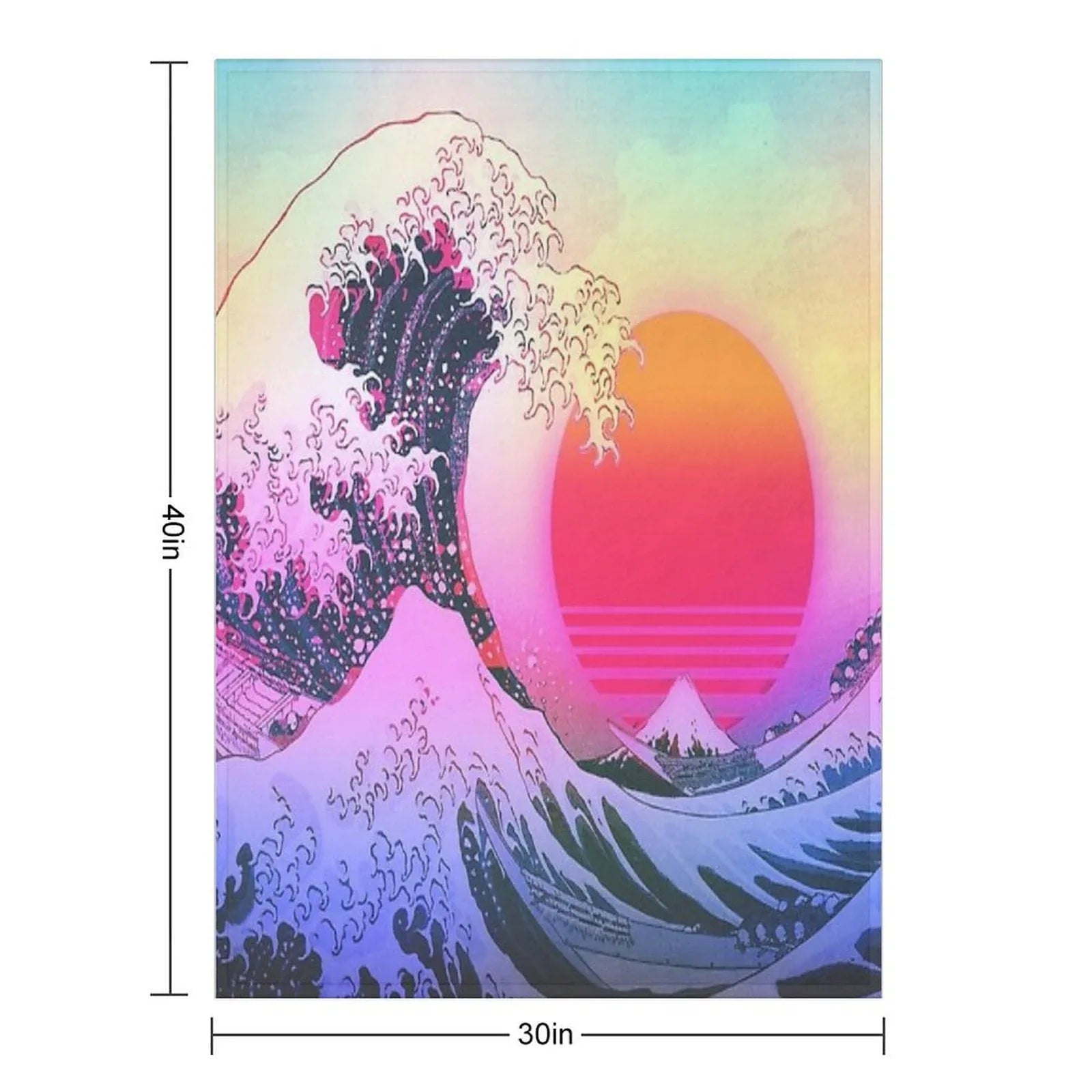 Great Wave Off Kanagawa Vaporwave Retro Aesthetic Throw Blanket