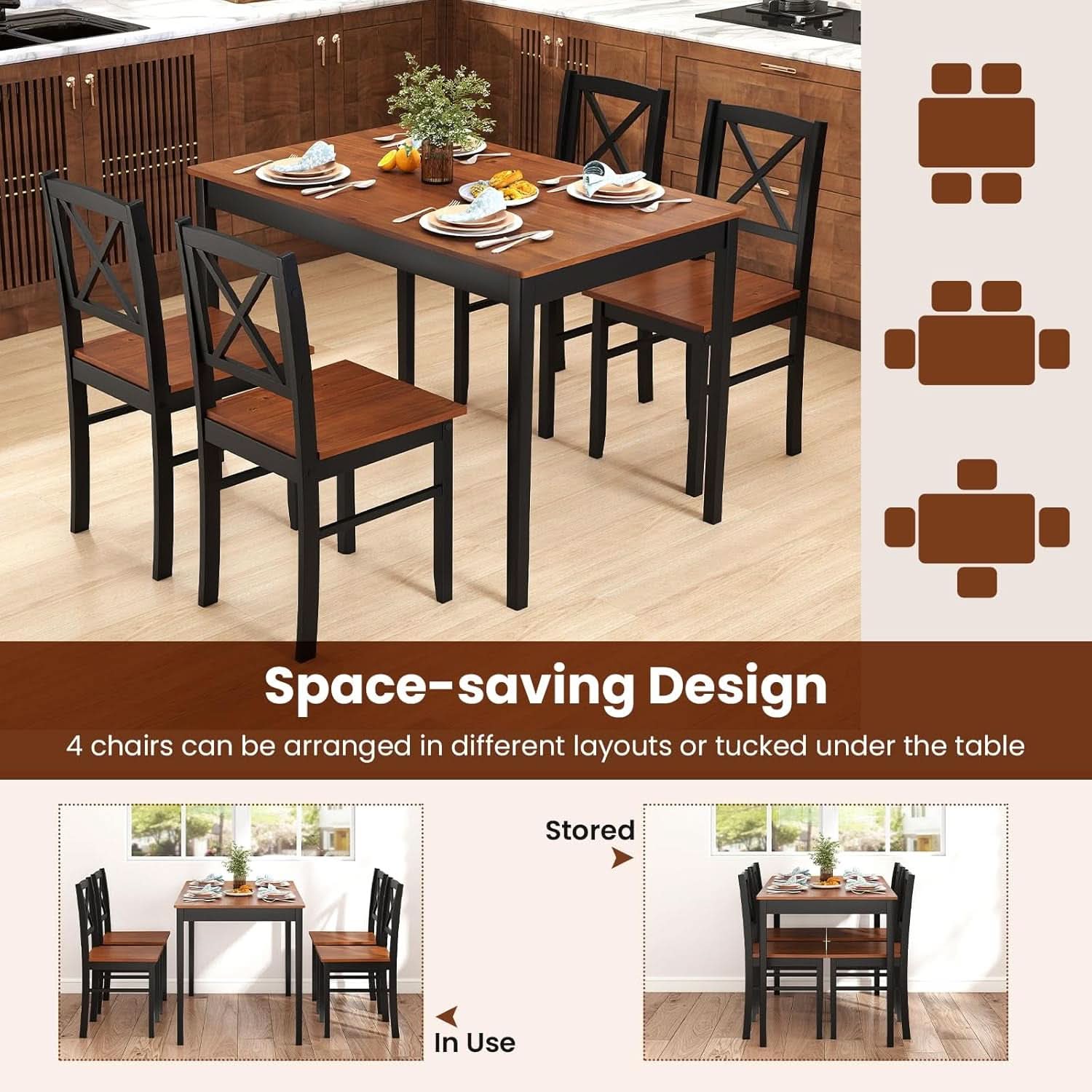Executive Solid Rubber Wood Space Saving Dining Set