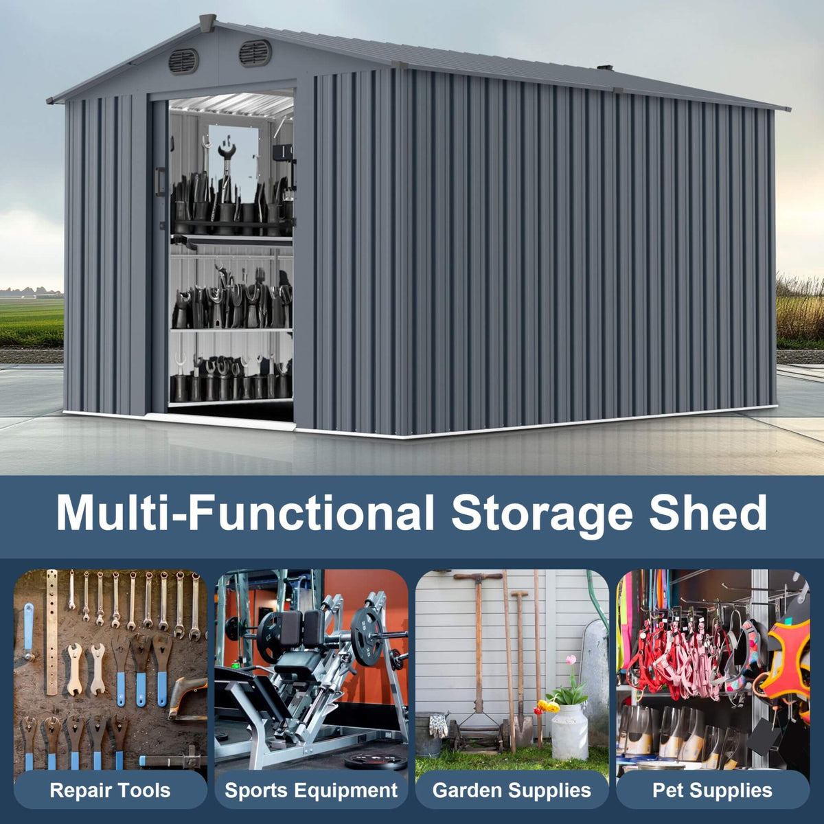 [08X10FT] Large Outdoor Metal Storage Tool Shed With Window And Lockable Doors (SAK32987)