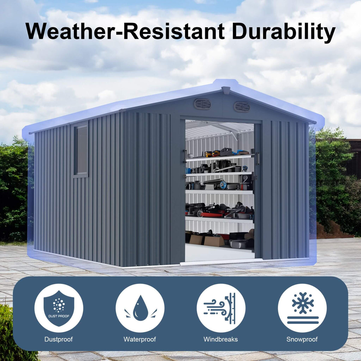 [08X10FT] Large Outdoor Metal Storage Tool Shed With Window And Lockable Doors (SAK32987)