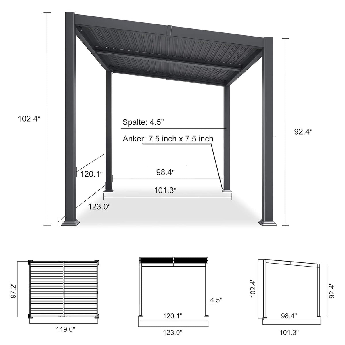 [08X10FT] Modern Louvered Aluminum Pergola With Sloped Roof (SAK12169)