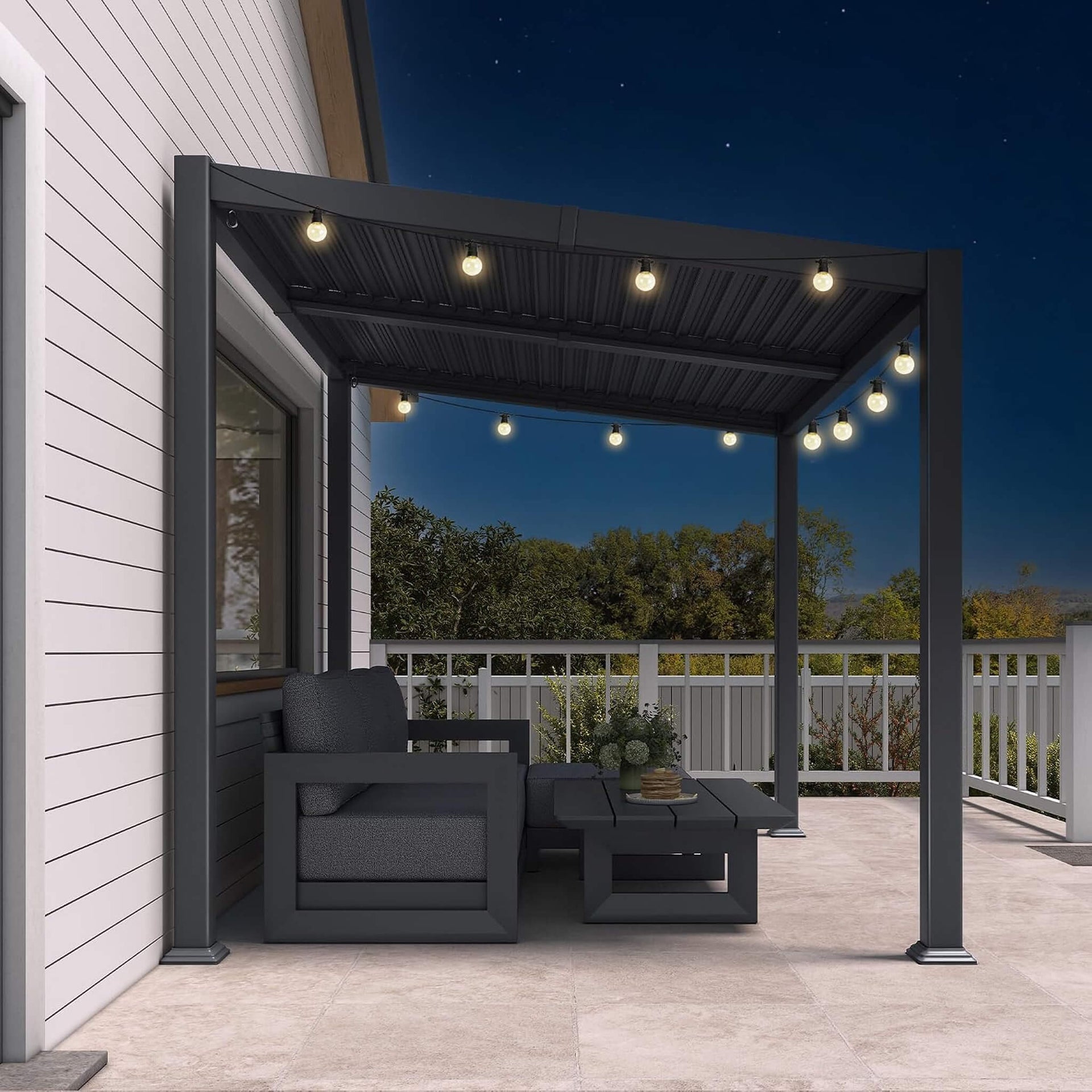 [08X10FT] Modern Louvered Aluminum Pergola With Sloped Roof (SAK12169)
