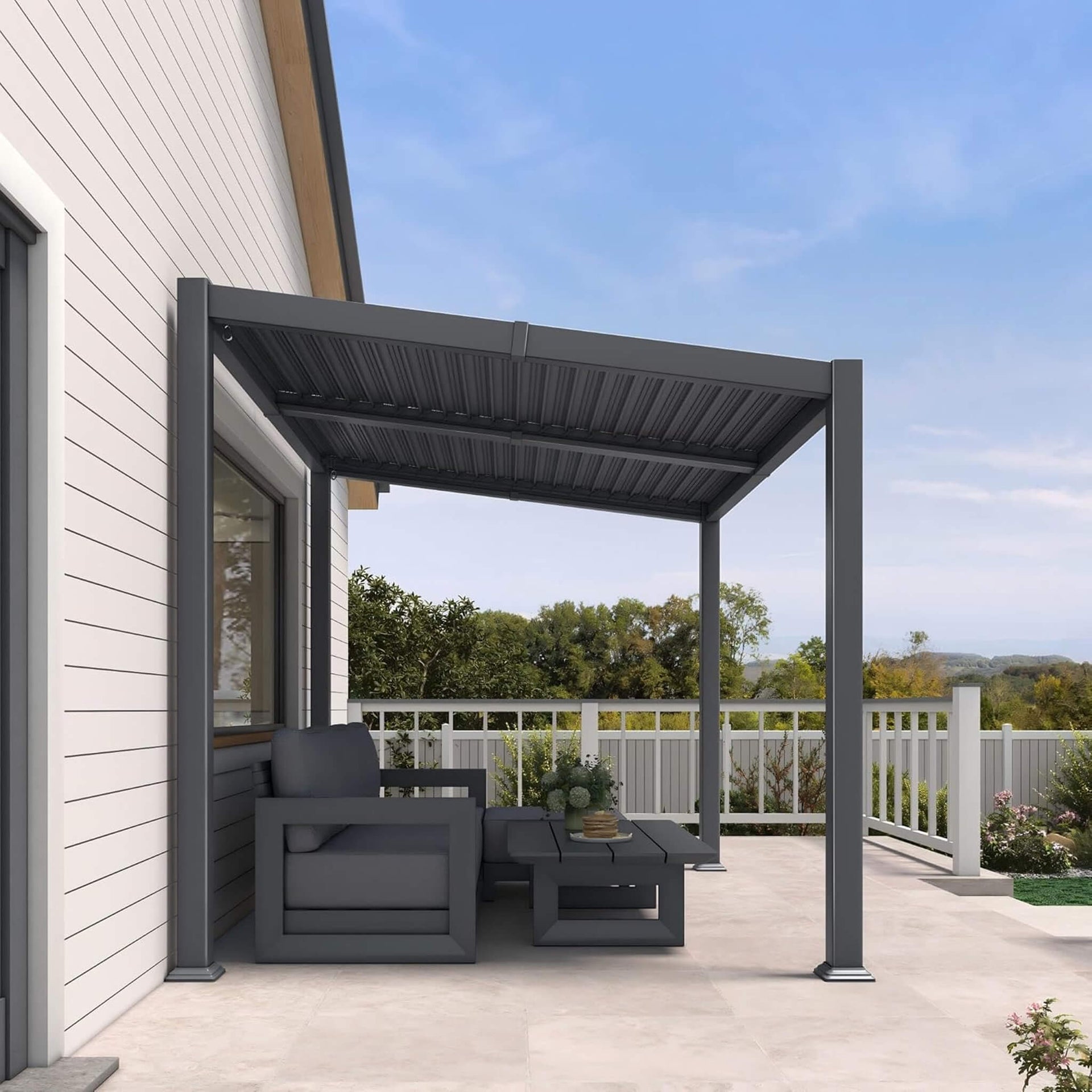 [08X10FT] Modern Louvered Aluminum Pergola With Sloped Roof (SAK12169)