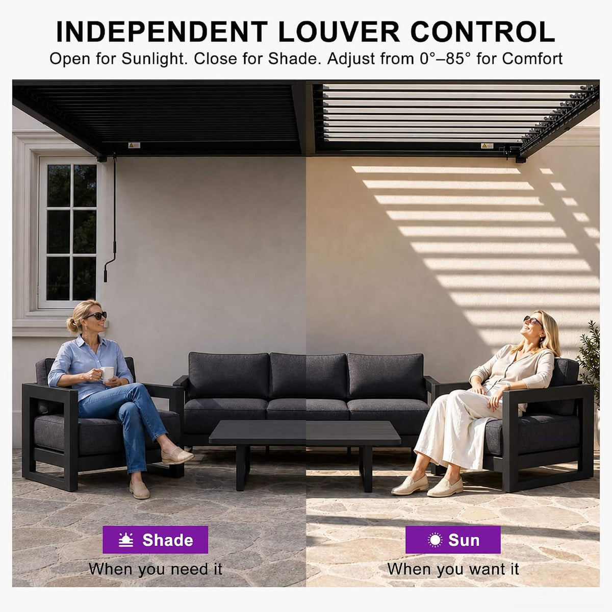 [08X10FT] Modern Wall-Mounted Louvered Pergola With Aluminum Frame (SAK60977)