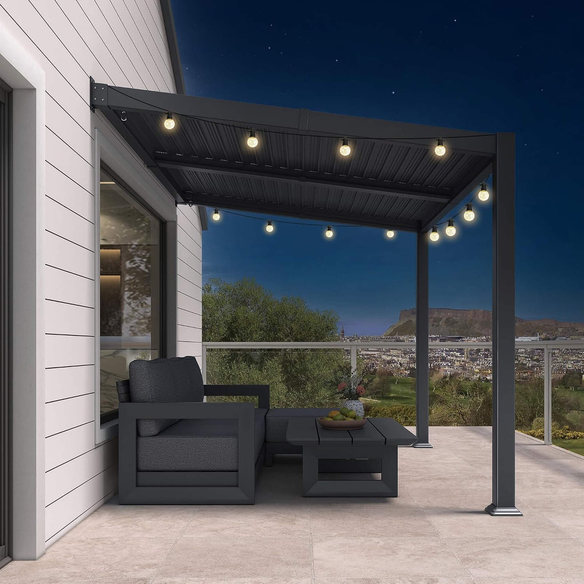 [08X10FT] Modern Wall-Mounted Louvered Pergola With Aluminum Frame (SAK60977)