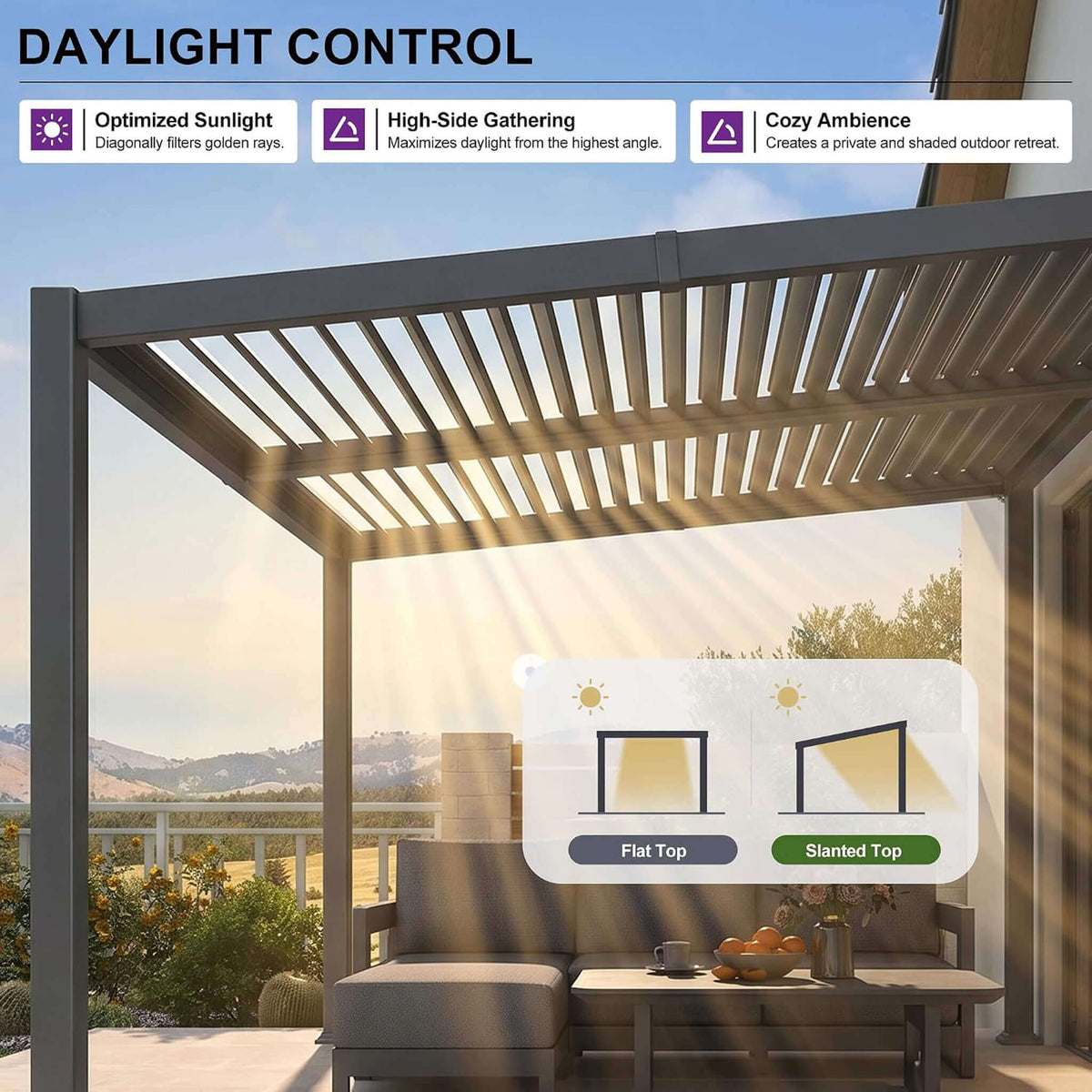 [08X12FT] Modern Louvered Aluminum Pergola With Sloped Roof (SAK37244)