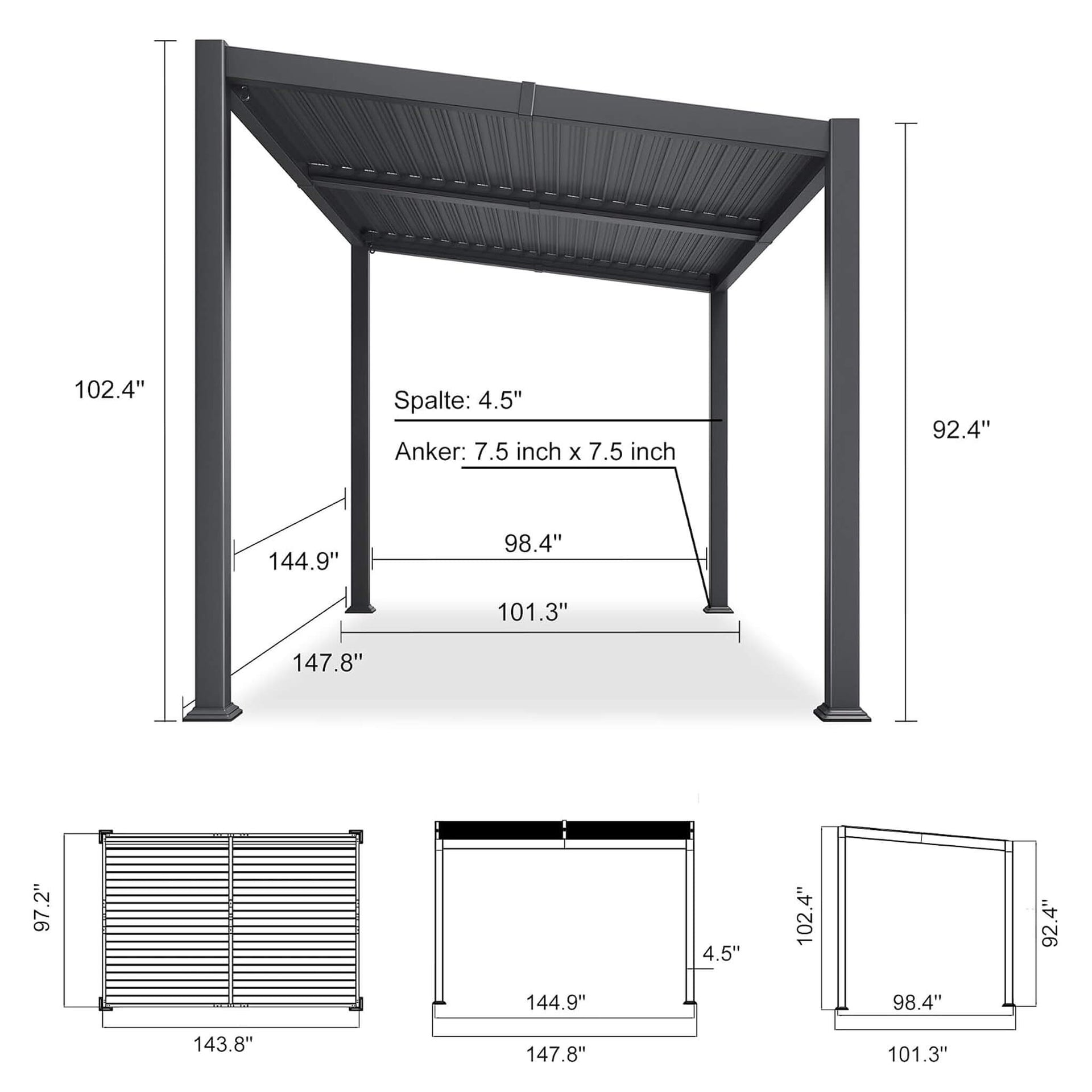 [08X12FT] Modern Louvered Aluminum Pergola With Sloped Roof (SAK37244)