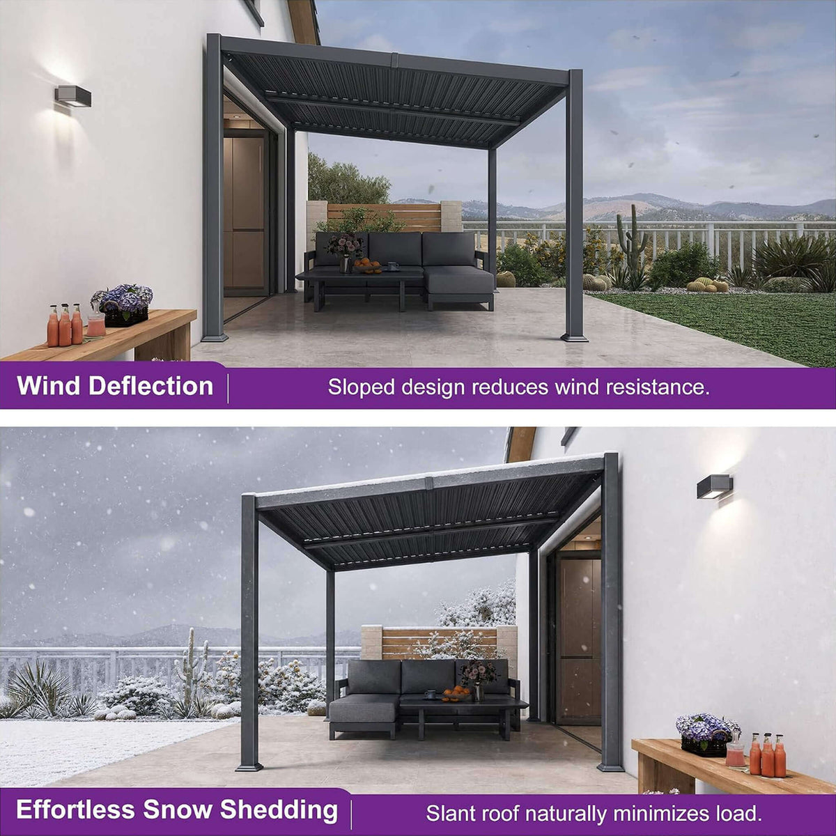 [08X12FT] Modern Louvered Aluminum Pergola With Sloped Roof (SAK37244)