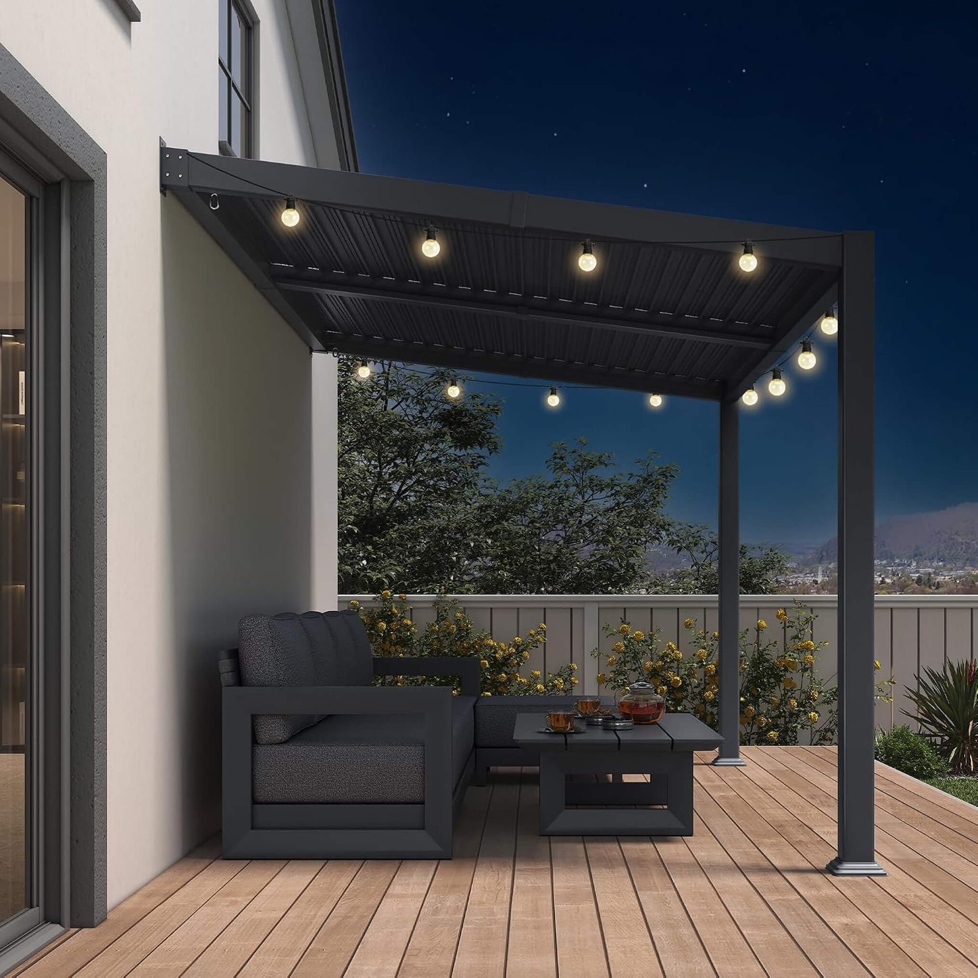 [08X12FT] Modern Wall-Mounted Louvered Pergola With Aluminum Frame (SAK25902)