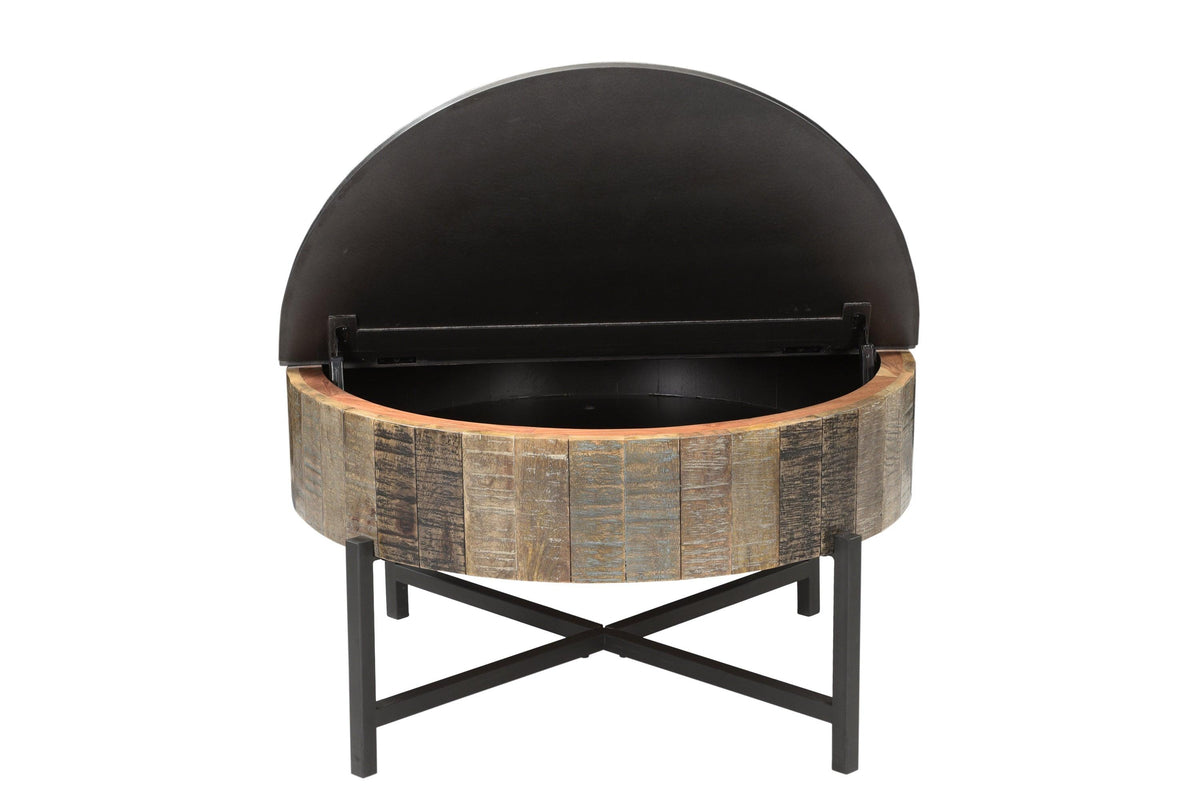 Rustic Mango Wood Coffee Table with Hidden Storage – Modern Iron Base Center Table
