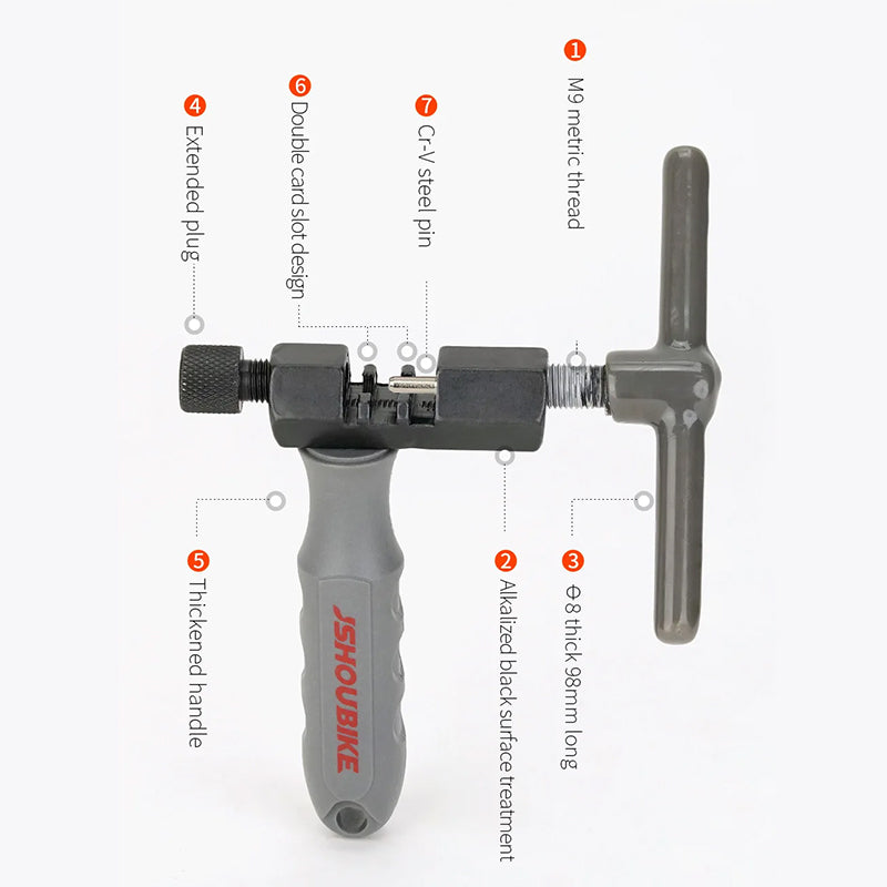 Universal Bike Chain Breaker v3.8: Cuts pins, removes links. For single - 12 speed MTB, road bikes. Repair tool.
