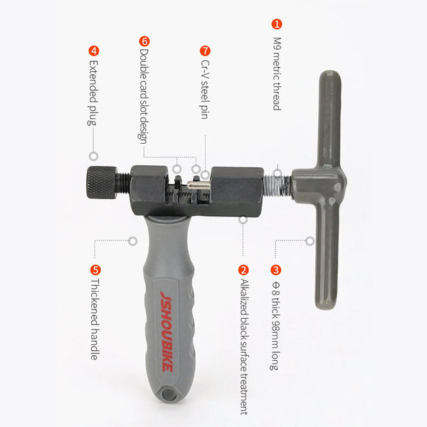 Universal Bike Chain Breaker v3.8: Cuts pins, removes links. For single - 12 speed MTB, road bikes. Repair tool.