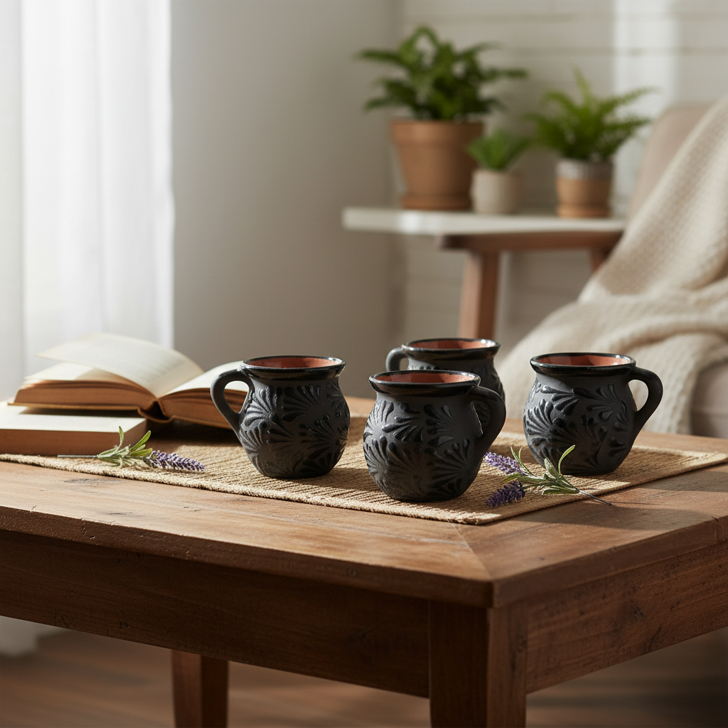 Black Talavera Jarrito Mug | Handmade Mexican Clay Coffee Cup