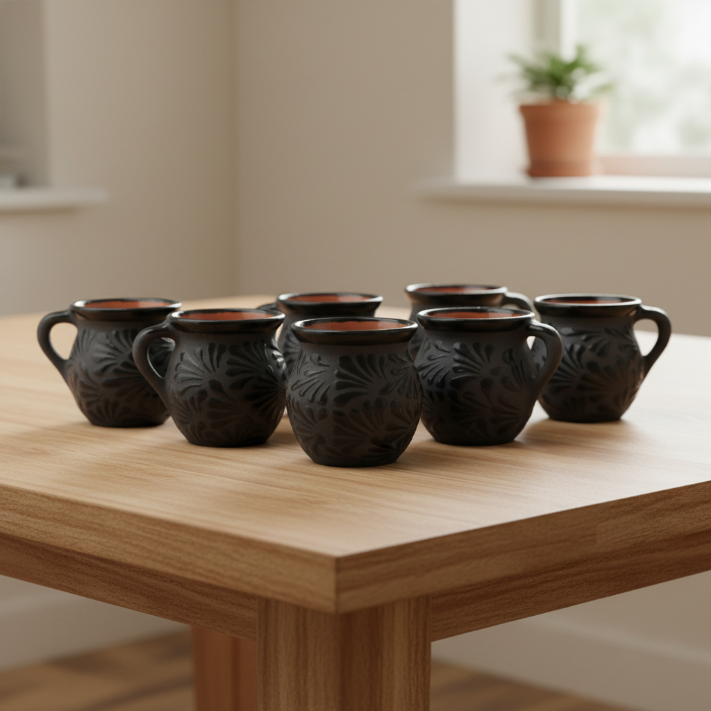 Black Talavera Jarrito Mug | Handmade Mexican Clay Coffee Cup