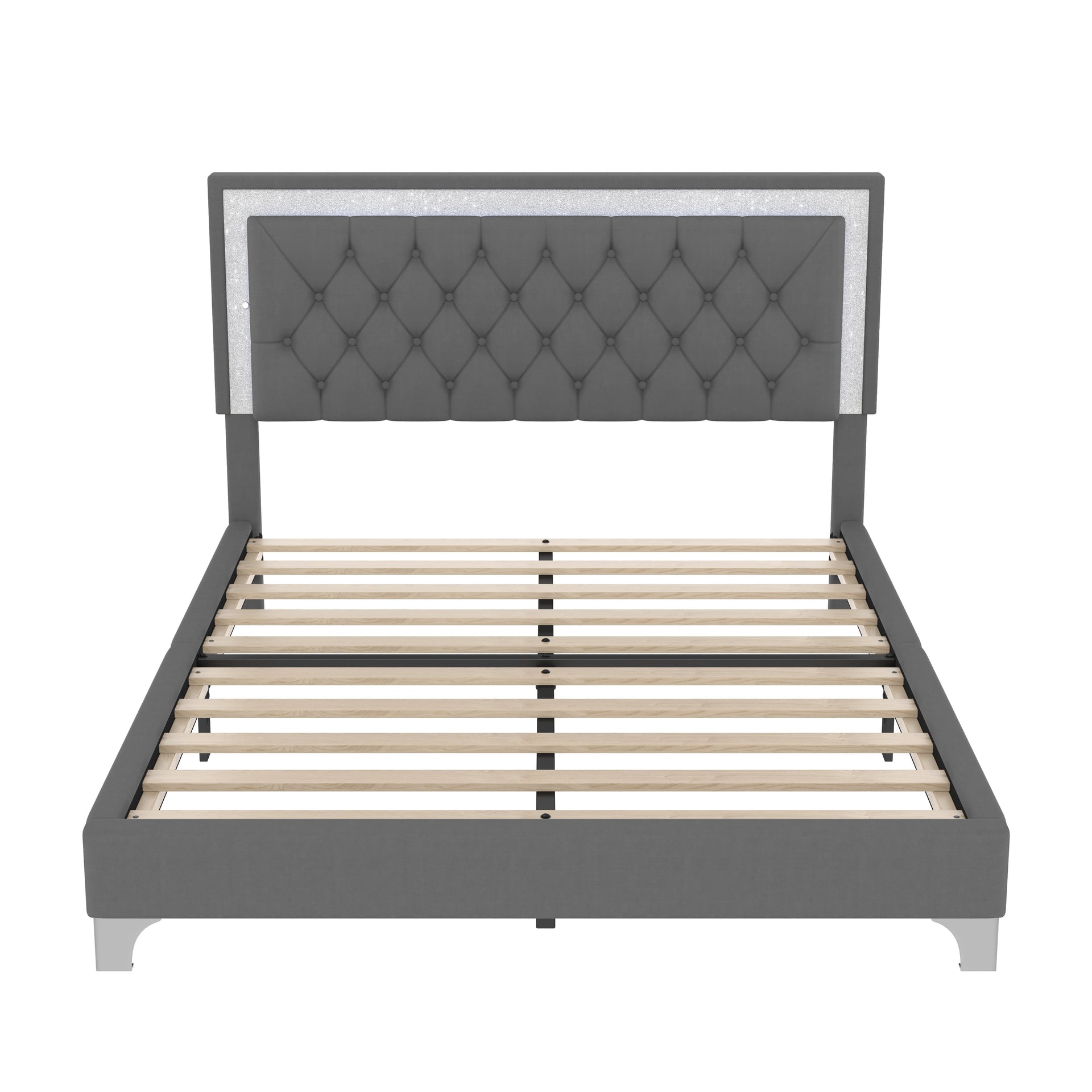 3-Pieces Bedroom Set - Queen Size Upholstered Platform Bed with LED Lights