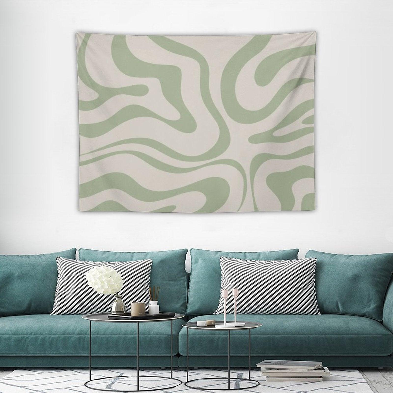Liquid Swirl Abstract Pattern in Beige And Sage Green Tapestry