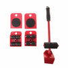 Furniture Mover Tool Set Furniture Transport Lifter Heavy Stuffs Moving Tool 4 Wheeled Mover Roller+1 Wheel Bar Hand Tools Set - Red