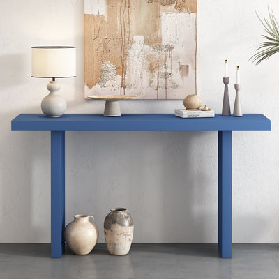 Uniquely Designed Oak Veneer Console Table with Distinctive Side Shapes