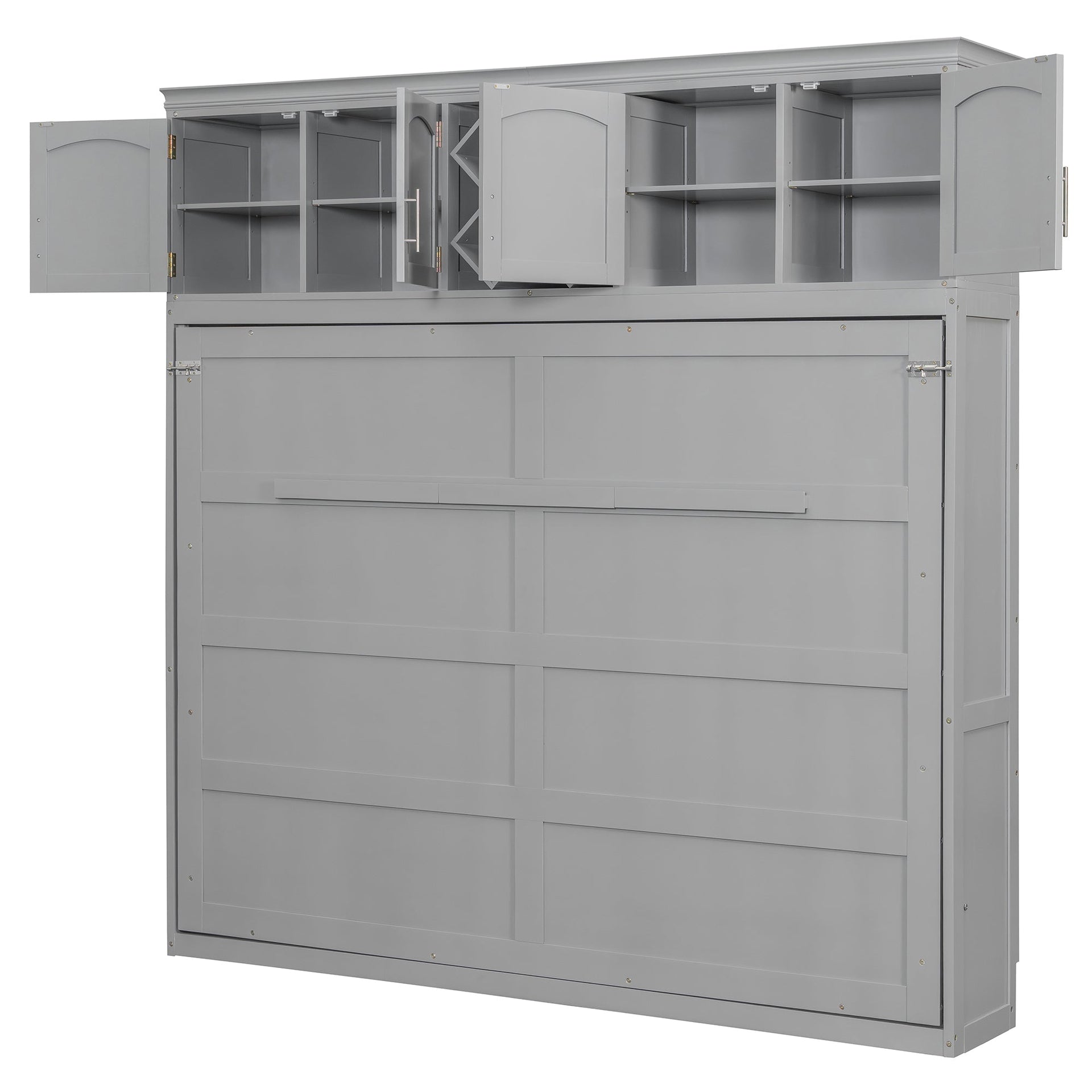 Queen Size Murphy Bed Wall Bed with Top Cabinets & Wine Rack ,Gray(OLD SKU:LP000879AAE)