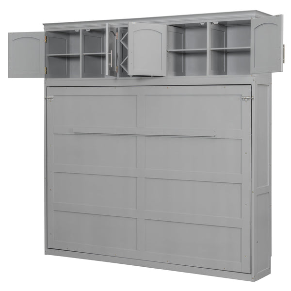 Queen Size Murphy Bed Wall Bed with Top Cabinets & Wine Rack ,Gray(OLD SKU:LP000879AAE)