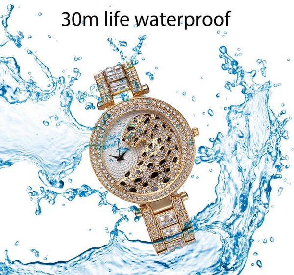 Women Quartz Watch Fashion Bling Casual Ladies Watch Female Quartz Gold Watch Crystal Diamond Leopard For Women and Girls