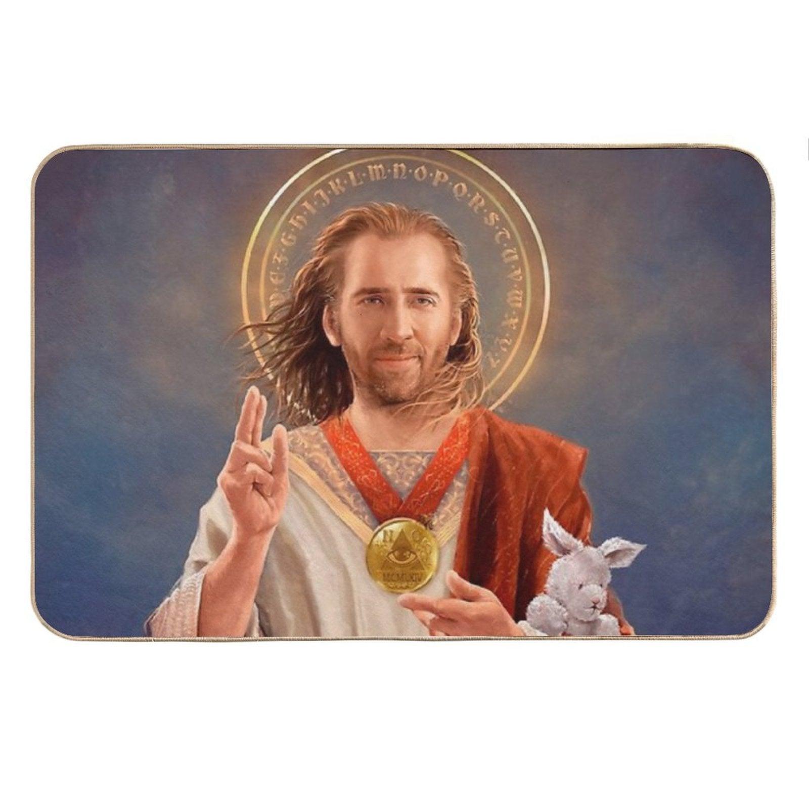Nicolas Cage, Saint Nicolas of Cage, Nic Cage Original Religious Painting Bath Mat