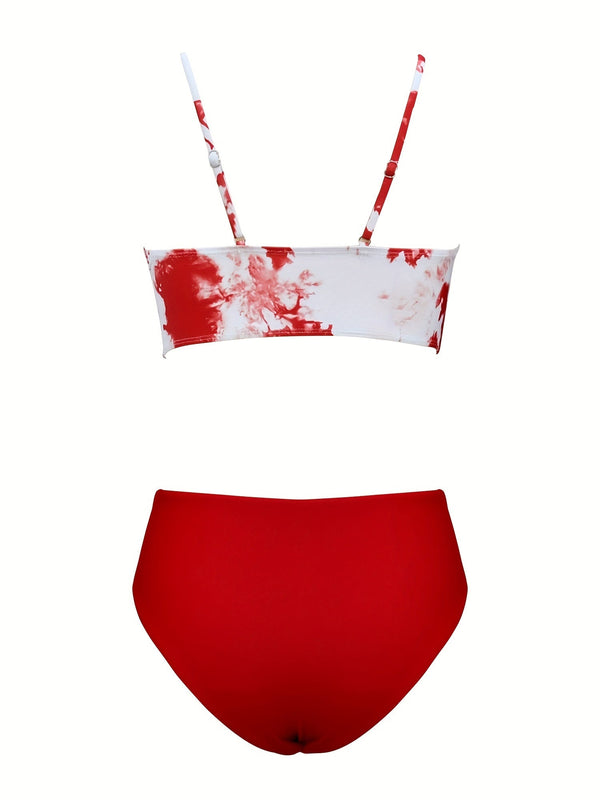 Coastal Flair V-Neck Bikini Set – Eye-Catching Random Print Two-Piece Chic Swimsuit with Spaghetti Straps High Cut Shorts and Ultra-Stretch Comfort – Women’s Summer Swimwear for Beach Days & Casual Poolside Vibes