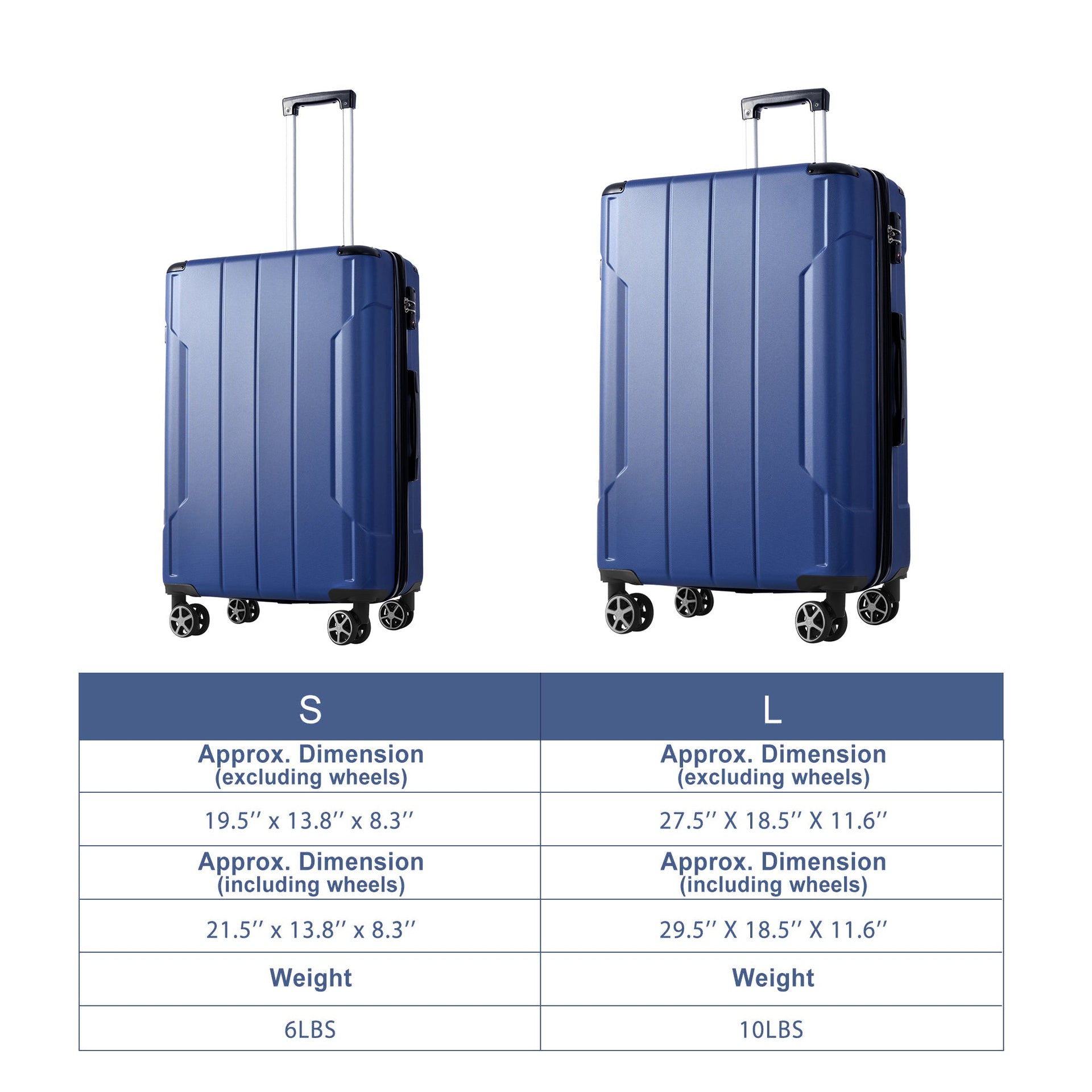 Luggage Sets 2 Piece, Hardshell ABS Lightweight and Expandable(only 28') Suitcases with Double Wheels, Carry-on Luggage, 2-Piece Set (20/28), Blue