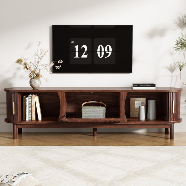 Modern Farmhouse TV Stand for 75' TVs, Wood Entertainment Center with Storage Cabinet, TV Console Table for Living Room, Bedroom