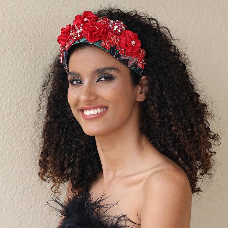 Handmade fabric flower fashion inlaid water drill bit hoop