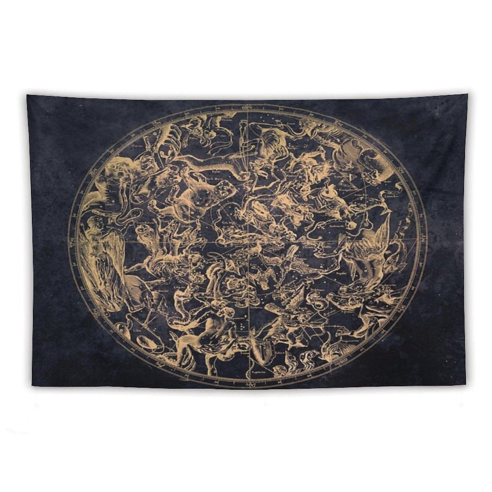 Vintage Constellations And Astrological Signs  Yellowed Ink And Cosmic Colour Tapestry