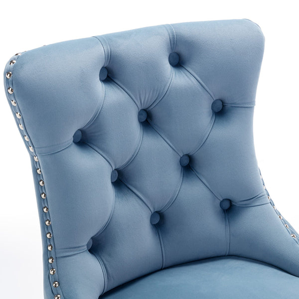 Set of 2 Light Blue Velvet Wing‑Back Bar Stool Set