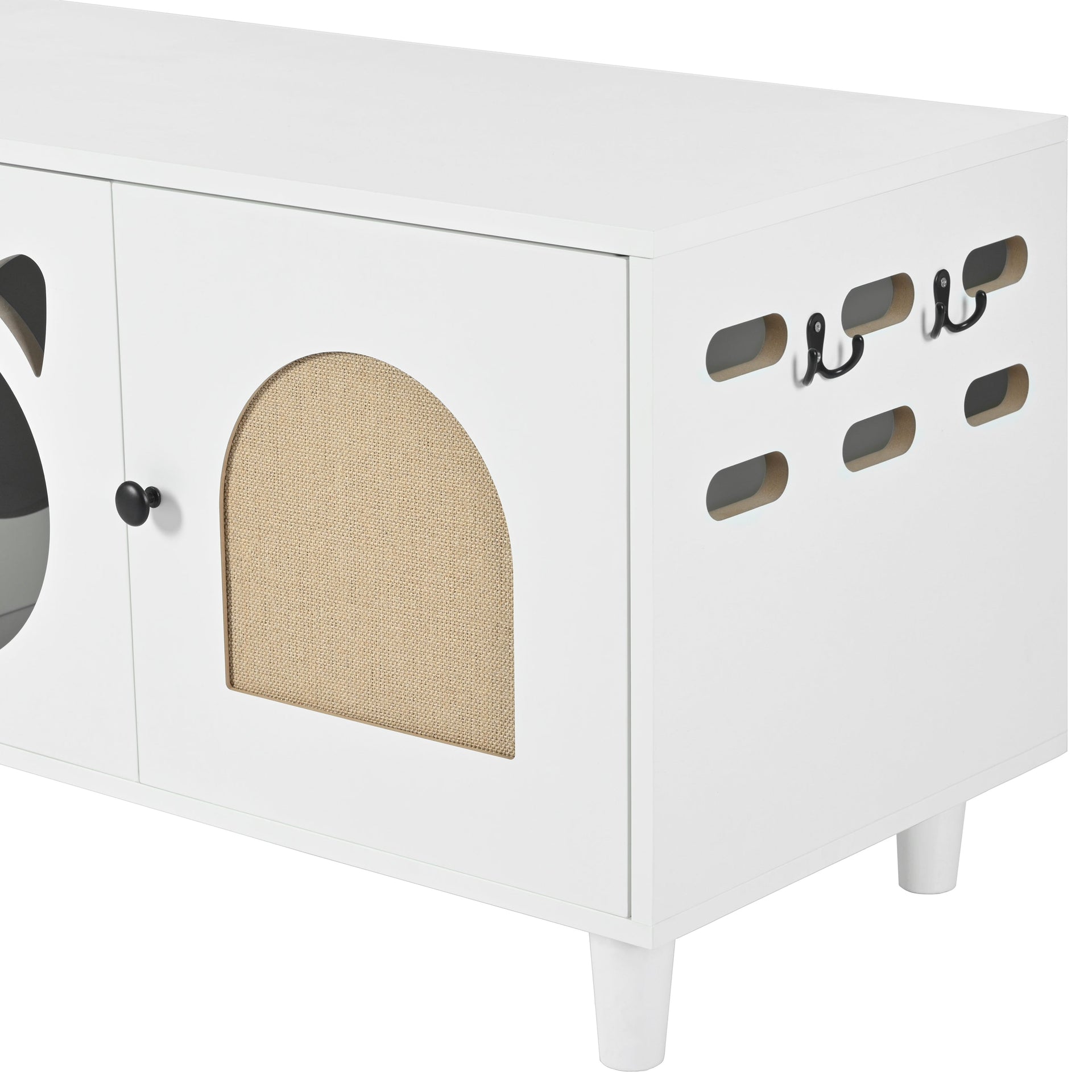 Furniture Style Cat Cabinet Cream White Cat Litter Box with Sisal Scratching Door MDF