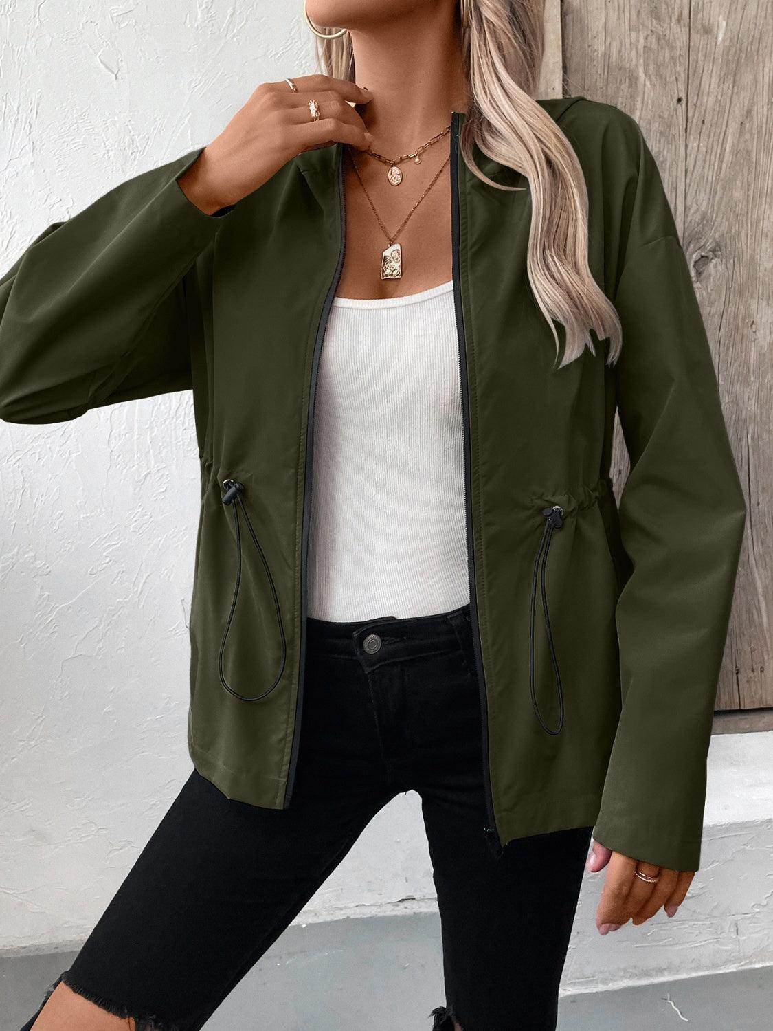 Ivy Lane Drawstring Zip Up Hooded Jacket for Women