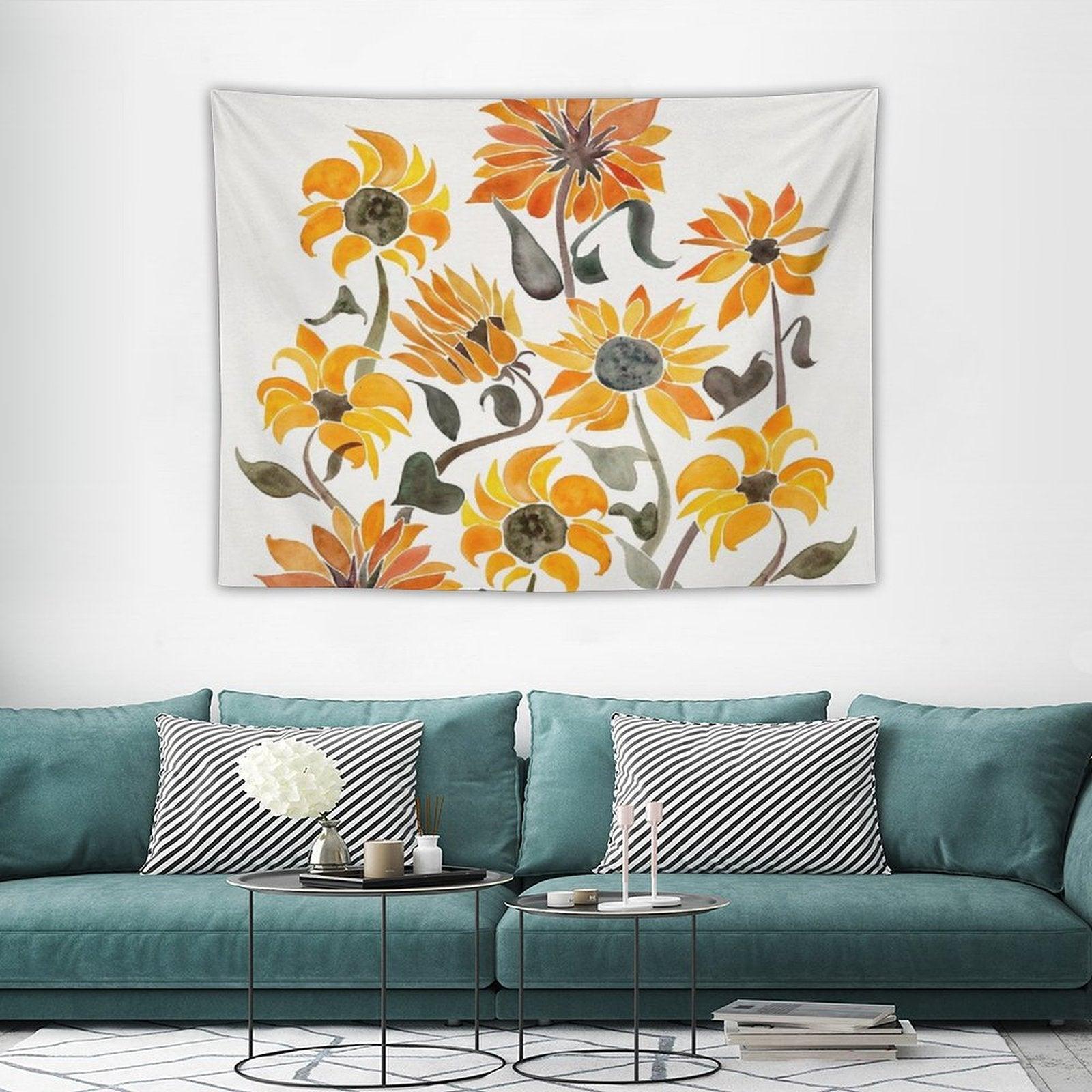 Sunflower Watercolor – Yellow & Black Palette Tapestry