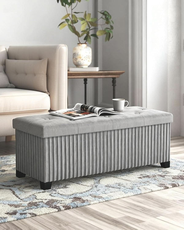 43 Inch Luxurious Velvet Storage Ottoman Bench Grey