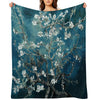 Van Gogh Almond Blossoms Dark Teal Throw Blanket