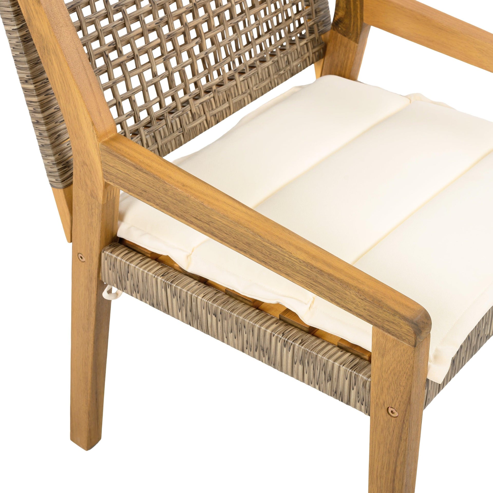 6 Outdoor Acacia Wood and Wicker Dining Chairs Set