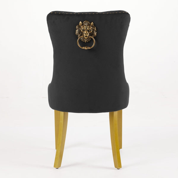 Mid-Century Modern Tufted Solid Wood Velvet Dining Chair with Lion Head Pull Ring