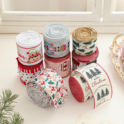 Christmas decoration ribbon, cedar pattern printed ribbon, bow tie, Christmas decoration ribbon, holiday ribbon